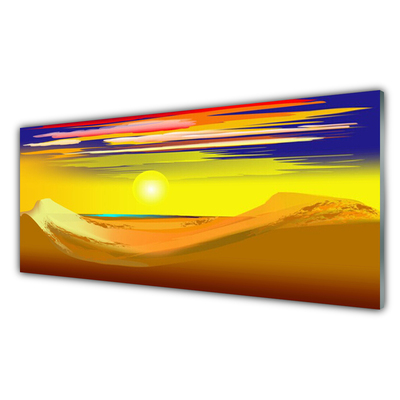 Glass Wall Art Desert art yellow purple