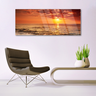 Glass Wall Art Sea sun landscape yellow