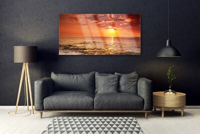 Glass Wall Art Sea sun landscape yellow