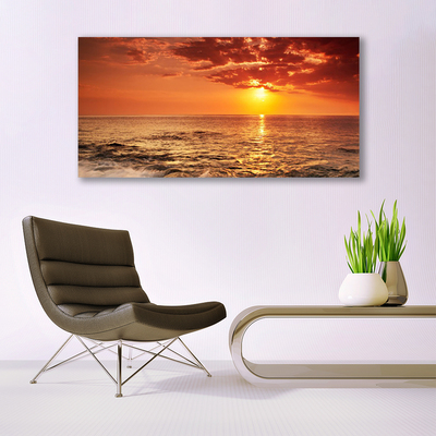 Glass Wall Art Sea sun landscape yellow