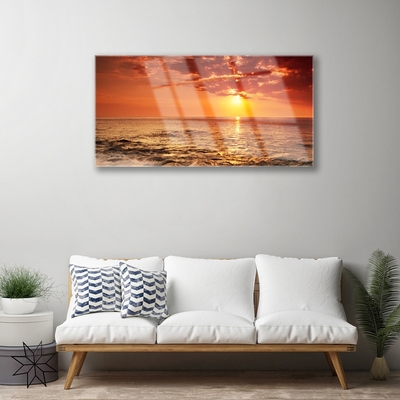 Glass Wall Art Sea sun landscape yellow