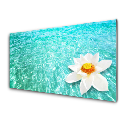 Glass Wall Art Water flower art blue white