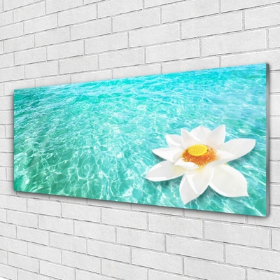 Glass Wall Art Water flower art blue white