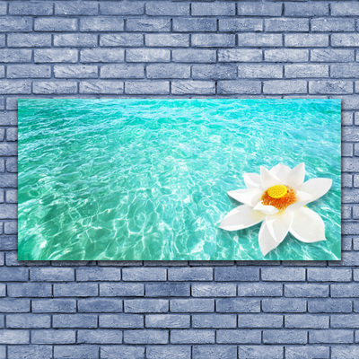 Glass Wall Art Water flower art blue white