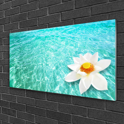 Glass Wall Art Water flower art blue white