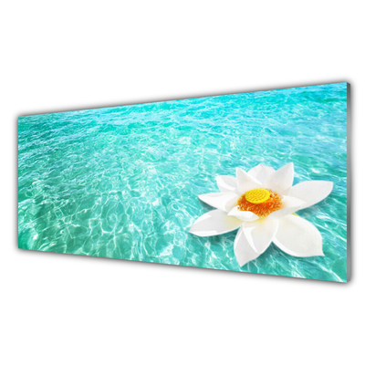 Glass Wall Art Water flower art blue white