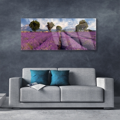 Glass Wall Art Meadow trees nature pink green