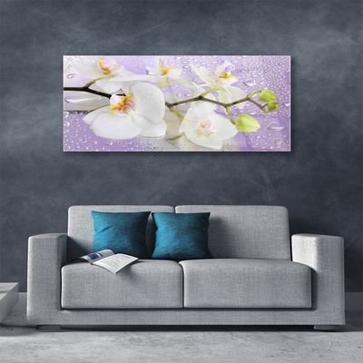 Glass Wall Art Flowers floral white