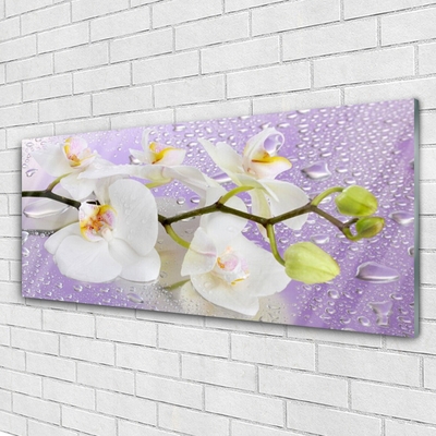 Glass Wall Art Flowers floral white