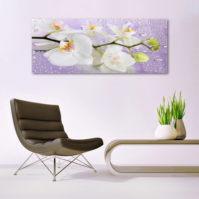 Glass Wall Art Flowers floral white