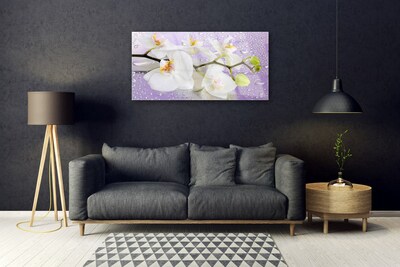 Glass Wall Art Flowers floral white