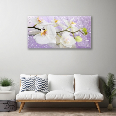 Glass Wall Art Flowers floral white