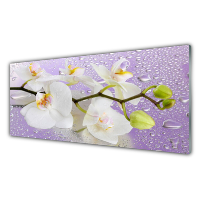 Glass Wall Art Flowers floral white