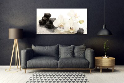 Glass Wall Art Flower stones floral white black