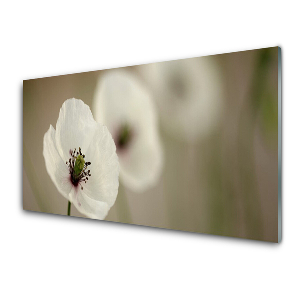 Glass Wall Art Flower floral white