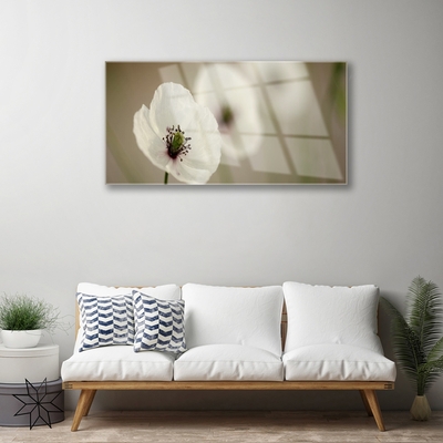 Glass Wall Art Flower floral white