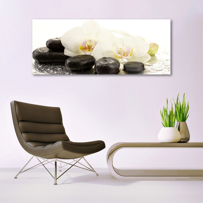 Glass Wall Art Flower stones art white black