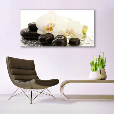 Glass Wall Art Flower stones art white black