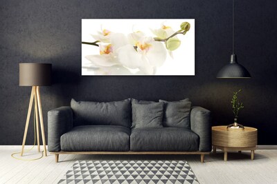 Glass Wall Art Flowers floral white