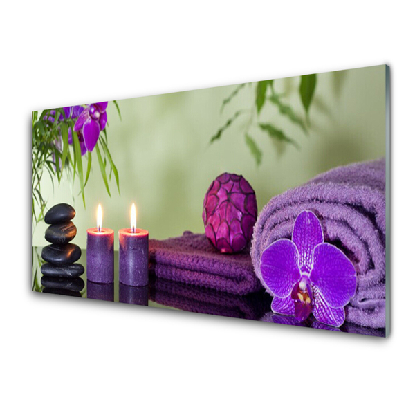 Glass Wall Art Stones candle towels art black pink purple