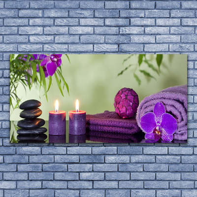 Glass Wall Art Stones candle towels art black pink purple