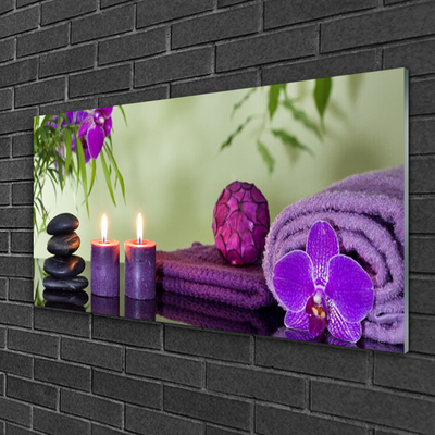 Glass Wall Art Stones candle towels art black pink purple