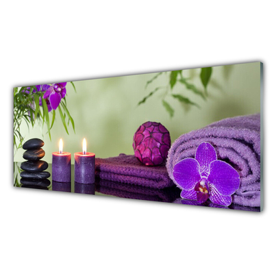 Glass Wall Art Stones candle towels art black pink purple