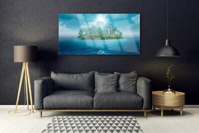 Glass Wall Art Islet sea landscape blue