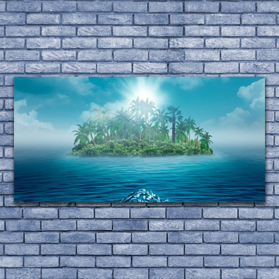 Glass Wall Art Islet sea landscape blue