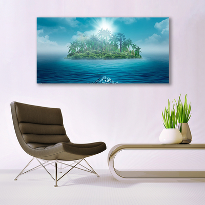 Glass Wall Art Islet sea landscape blue