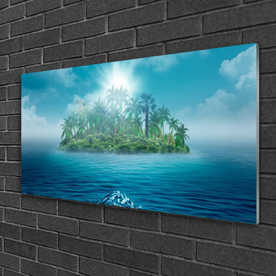 Glass Wall Art Islet sea landscape blue