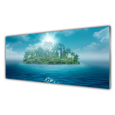 Glass Wall Art Islet sea landscape blue