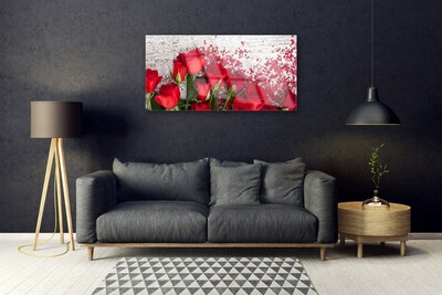 Glass Wall Art Roses floral red green
