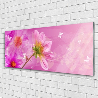 Glass Wall Art Flowers floral pink