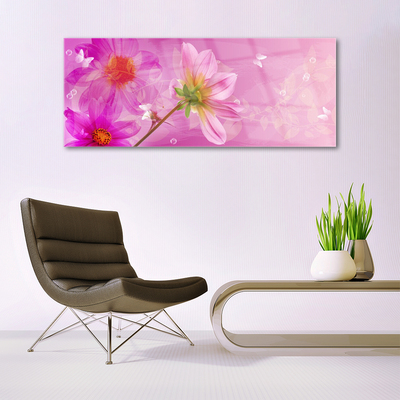 Glass Wall Art Flowers floral pink