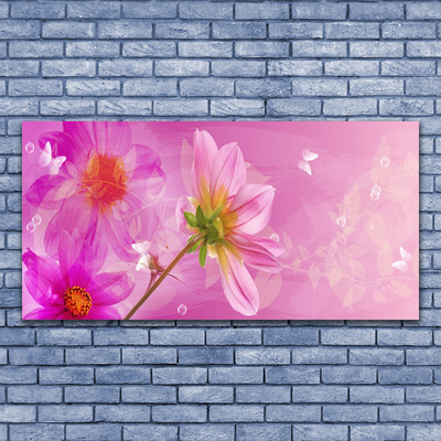 Glass Wall Art Flowers floral pink