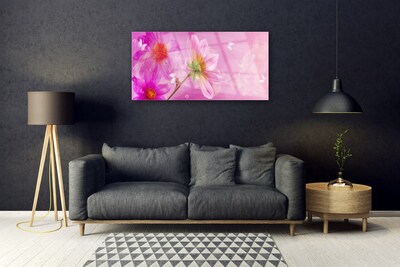 Glass Wall Art Flowers floral pink