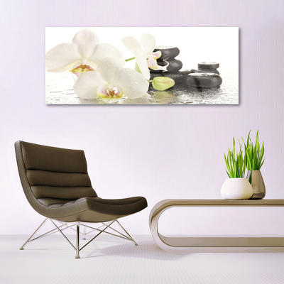 Glass Wall Art Flower stones floral white black