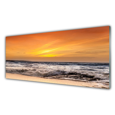 Glass Wall Art Sea landscape brown grey yellow