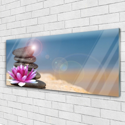 Glass Wall Art Stones flower art red white black