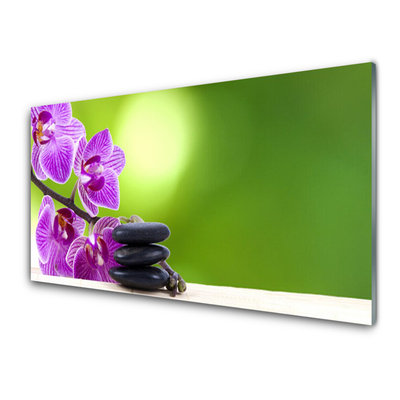 Glass Wall Art Flower stones floral pink black