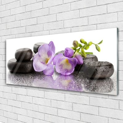 Glass Wall Art Flower stones art pink black