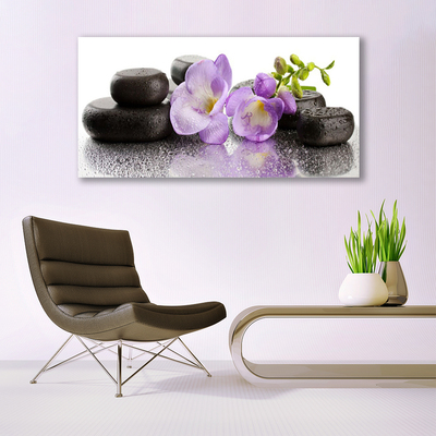 Glass Wall Art Flower stones art pink black