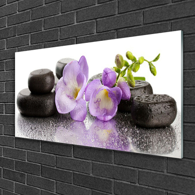 Glass Wall Art Flower stones art pink black