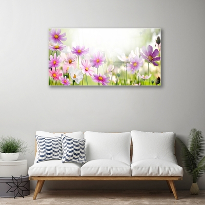 Glass Wall Art Flowers floral pink