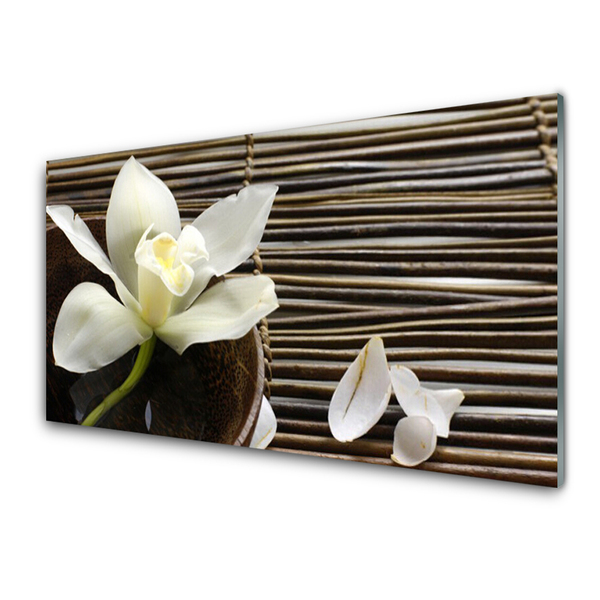 Glass Wall Art Flower floral white