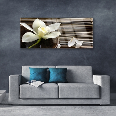 Glass Wall Art Flower floral white