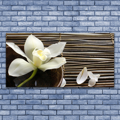 Glass Wall Art Flower floral white