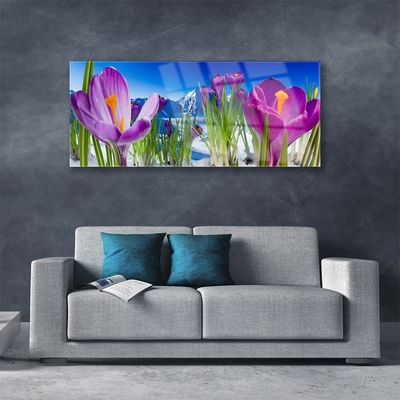 Glass Wall Art Flowers floral pink green