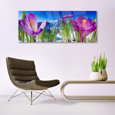 Glass Wall Art Flowers floral pink green